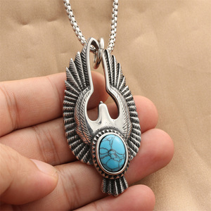 Pendentif Aigle Turquoise en Acier Inoxydable pour Homme, Collier Rétro à Design Géométrique, Usage Quotidien, Sertissage Bezel 280599 - Product Image 4
