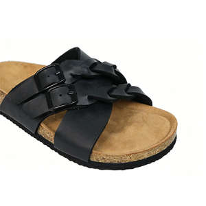Double Buckle <b>Cork</b> Slide Slippers Open Toe Flat <b>Sandals</b> Casual Outdoor Summer Footwear - Product Image 2