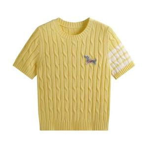 Dalang Factory Design Preppy Style Puppy Embroidered <b>Cable</b> <b>Knit</b> <b>Sweater</b> Short Sleeve Women's Slim Fit Crew Neck Top - Product Image 4