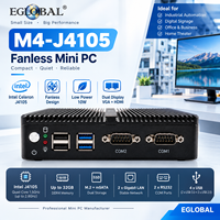 EGLOBAL Intel Embedded Mini PC J4105 Tanpa Kipas VESA Mount Digital Signage 9-36V 2COM Mendukung DDR4 16GB RAM Penyimpanan SSD/HDD