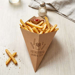 Caja para Papas Fritas en Forma de Cono con Compartimento para Salsa |   Vaso de Papel Kraft para Llevar, para Comida Rápida y Bocadillos - Product Image 2