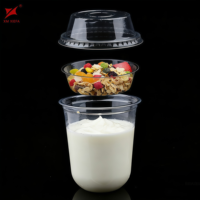 Gobelet en plastique biodégradable à paroi simple en PET de 16 oz, imprimé sur mesure, en forme de U, pour desserts, yaourts, boissons froides, avec couvercle en dôme
