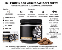 Friandises à mâcher molles riches en protéines pour la prise de poids et le développement musculaire des chiens, avec glucosamine et collagène à absorption rapide, pour soutenir le système immunitaire des chiens de grande race.