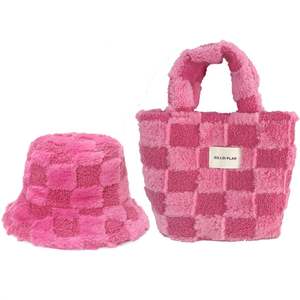 ชุด2023หมวกทรงถังพร้อมกระเป๋าใส่กลางแจ้งสำหรับทุกวันกระเป๋าลายสก๊อตสำหรับฤดูหนาวผ้ากำมะหยี่ทันสมัย - Product Image 6