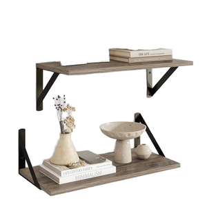 Axeman Heavy Duty <strong>Floating</strong> <strong>Shelves</strong> Set 2 16W X 8D 8 Inch Deep Rustic <strong>Grey</strong> Wood Wall Mounted <strong>Shelves</strong> for Farmhouse Living Room - Product Image 1