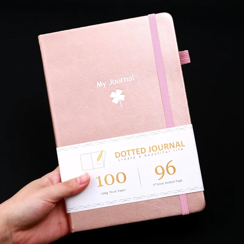 Buku catatan jurnal kulit bertitik, Notebook Hardcover Pink buku catatan kulit A5 dengan tali elastis