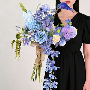 Bouquet artificiel de cardamome violette, fleurs en soie bleues légères, accessoires de décoration pour mariage et maison - Product Image 3