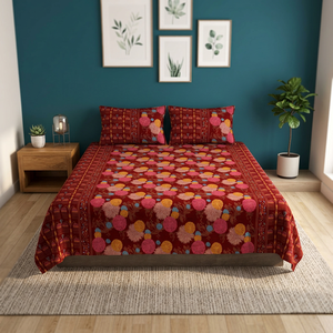 Indian Discharge Print <b>Bedding</b> Set 100% Organic Cotton 200TC Floral Elephant Pattern <b>King</b> <b>Size</b> for Home Hotel - Product Image 2
