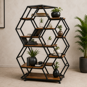 Étagère murale hexagonale moderne, support de rangement décoratif pour salon, chambre, bureau et décoration intérieure - Product Image 1
