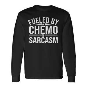 T-shirt à manches longues « Fueled By Chemo Sarcasm » pour les guerriers de la chimiothérapie et du cancer - Product Image 1