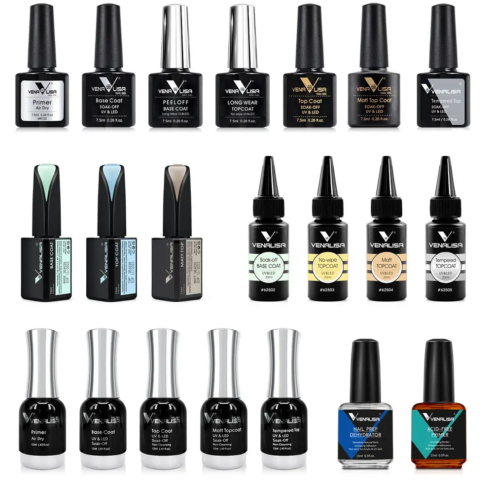 VENALISA Good quality Long wear top coat base matte soak off gel nail polish primer silk matt top gel 20 options 30ml gel set