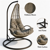 Fauteuil suspendu en rotin PE, design moderne, en forme d'œuf ou de goutte d'eau, avec structure en os de poisson, siège individuel avec coussin, pour intérieur et terrasse