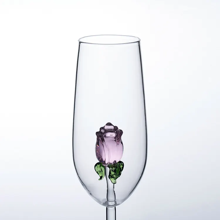 NEW design Rose Flower Shape champagne wholesale glass goblet wine glasses rose shaped goblet