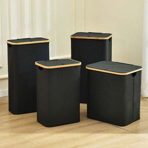 Ensemble 3 paniers de rangement pour la maison en bambou naturel véritable avec doublure - Product Image 2