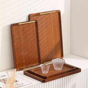 Wooden Serving <b>Tray</b> Rectangular With Handle For Hotel <b>Tea</b> Coffee Dessert Solid Color 3 Sizes Set - Product Image 1