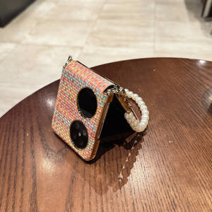 Funda de teléfono con tapa de patrón tejido de lujo para Samsung para Galaxy Z Flip 7 para <span class=keywords><strong>Huawei</strong></span> Nova Flip para Xiaomi Mix Flip-Material de PC - Product Image 3