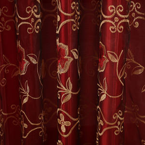 Nuovo arrivo <span class=keywords><strong>rosso</strong></span> Burgundy Blackout ricamo lino misto <span class=keywords><strong>tende</strong></span> da camera - Product Image 4