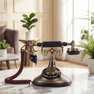 <span class=keywords><strong>Téléphone</strong></span> <span class=keywords><strong>fixe</strong></span> vintage de luxe européen antique à cadran rotatif en bronze avec fonction de recomposition et contrôle du volume pour la décoration de la maison et du bureau - Product Image 4