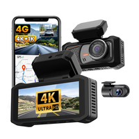 Caméra embarquée 4K double objectif avec GPS, 4G, WiFi, surveillance avant et arrière, vision nocturne 4K+1K, boîte noire avec visualisation en temps réel sur l'application