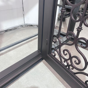 Portes d'entrée en fer forgé doubles et simples, style à ouverture battante, avec vitrage pour la maison principale - Product Image 2