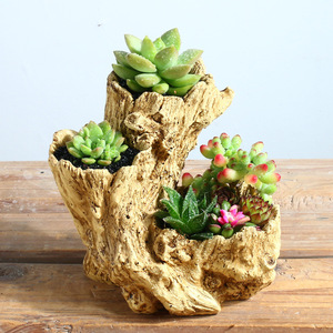 Creative Resin Tree Root Flower <b>Pot</b> Three Hole <b>Succulent</b> Planter For Balcony Garden With Drainage Hole Beige Sprayed - Product Image 1
