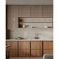Meuble de cuisine professionnel tout-en-un, finition bois couleur noyer, style Shaker, avec placage en bois rainuré et accessoires