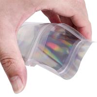 Sacs à trois soudures latérales personnalisés en gros avec effet holographique et fermeture éclair refermable thermosoudable