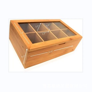 Wooden Tea Box With Compartments Transparent Glass Lid Rectangular Storage For Tea Bags Natural Wood Color - Product Image 2
