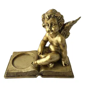 Hand Geschilderd Polyresin Hars Goud Angel Baby Thee Licht Kaars Houder, Custom Accepteren