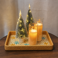 Plateau en rotin avec incrustation de nacre, plateau de service décoratif en osier avec base en bois, plateaux de panier tissés
