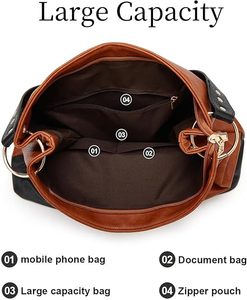 Bolso Tote de PU de Gran Capacidad con Cierre de Cremallera, Estilo Retro Europeo Americano, Patrón Sólido, Bolso de Hombro Individual - Product Image 6