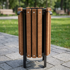 Contenedor de Basura de Exterior Moderno y Lujoso con Acabado de Madera, Cubo de Basura Público con Tapa para Parque, Calle o Jardín - Product Image 2