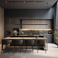 Cuisine complète au design moderne, armoires de cuisine prêtes à assembler, ensemble d'armoires de cuisine en contreplaqué sur mesure avec îlot