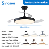 Ventilador de Techo Inteligente LED Invisible con Control Remoto Ajustable de 6 Velocidades y 42 Pulgadas, Excelente para Dormitorios Modernos, OEM/ODM
