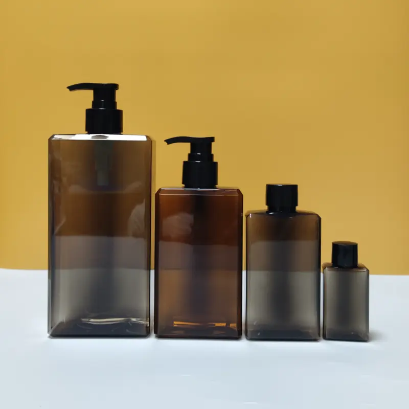 Yeni yüksek kalite 30ml 150ml 260ml 500ml PETG plastik kare amber şampuan plastik şişe