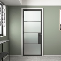 Porte battante en acier et verre noir de style loft, 4 panneaux, de haute qualité, avec cadre en fer cannelé, double porte intérieure française avec verre