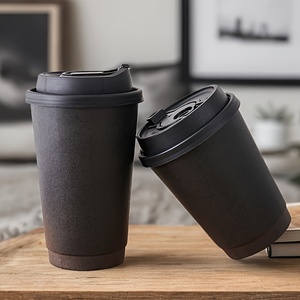 Taza de agua de doble pared de 16 oz con logotipo personalizado, tapas de vasos de papel <span class=keywords><strong>para</strong></span> <span class=keywords><strong>llevar</strong></span> café Togo, papel artesanal negro <span class=keywords><strong>para</strong></span> café <span class=keywords><strong>para</strong></span> uso en el sitio - Product Image 1