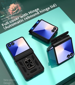 Kim loại CD tấm + được xây dựng trong vòng kim loại + cứng PC + Bản lề nắp + lò xo gấp Armor điện thoại bìa với Slide máy ảnh bìa cho Samsung Z lật 7 - Product Image 2