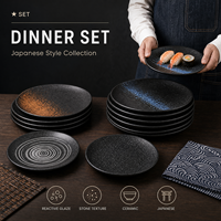 Assiette à sushi en céramique noire japonaise en gros, plat de service en grès à glaçure réactive, logo personnalisé pour restaurant, hôtel, vente en gros