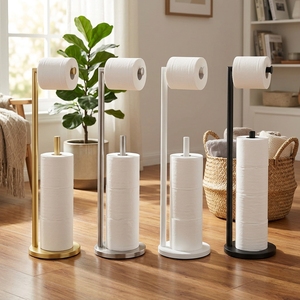 Wholesale Double Rod <b>Tissue</b> Roll Holder Storage Toilet <b>Paper</b> Towel Holder Stand with Weighted Base for Bathroom Accessories - Product Image 1