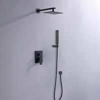 Système de douche mural contemporain à poignée unique avec fonction pluie, en laiton noir mat, pour salle de bain d'hôtel, douche encastrée