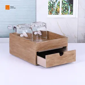 Luxury Polyresin Wood Home Decor Bathroom Accessories OEM Amenity Storage Hotel Design Custom Resin Amenities Box with drawer
