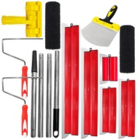 Kit de 15 pièces pour enduit avec rouleaux et grattoirs, lames en acier inoxydable de 5 tailles, rouleaux de 9 pouces, perche d'extension et outil de distribution