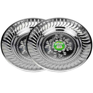 Hotel Buffet Plate Restaurante Banquete Aço inoxidável espelho polido Circular Serving Tray Casamento em relevo prato magnólia