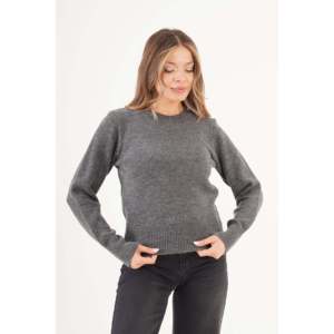 Pull en tricot à col rond anthracite pour femme, style uni - Vente en gros - Product Image 5