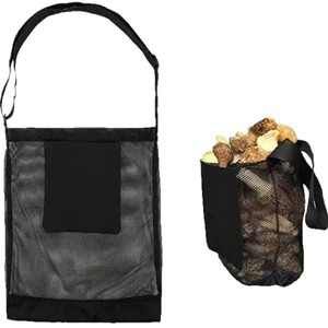 Sac de rangement en maille pour l'extérieur, noir, pliable, grande capacité, sac à bandoulière portable pour la cueillette de champignons et de fruits, 2-3 compartiments - Product Image 3