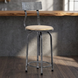 Silla de Barra Alta Giratoria de Metal y Hierro de Estilo Industrial Vintage de Alta Calidad con Asiento de Madera Resistente para Bares en Casa, Hoteles y Restaurantes - Product Image 3