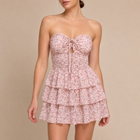 Robe d'été Y2K en mousseline à imprimé floral, sexy, sans bretelles, froncée, mini, coupe trapèze, pour femme, idéale pour les fêtes d'anniversaire et les vacances, OEM