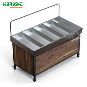 Highbright <b>Wood</b> Veneer Base Mobile Stainless Steel Produce Display Cart Solution for Supermarket - Product Image 1