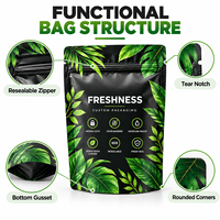 Sacs en Mylar noirs personnalisés, pochettes refermables à fermeture éclair, emballage anti-odeur haute barrière pour thé et herbes séchées